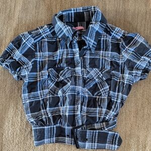 Max Rave Black and Blue Plaid Short-Sleeve Button Shirt with Belt